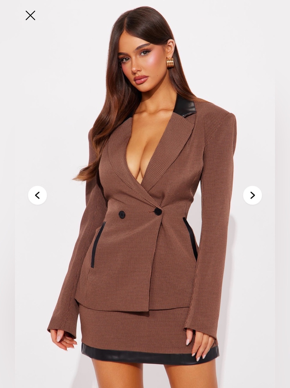 Fashion Nova NWT Glenda mini skirt set blazer taupe woman size large
